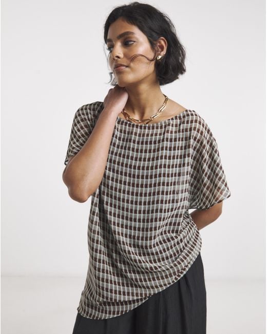Simply Be Gray Check Chiffon Draped Top