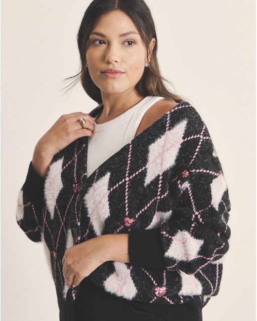 Simply Be Multicolor Argyle Boyfriend Cardigan