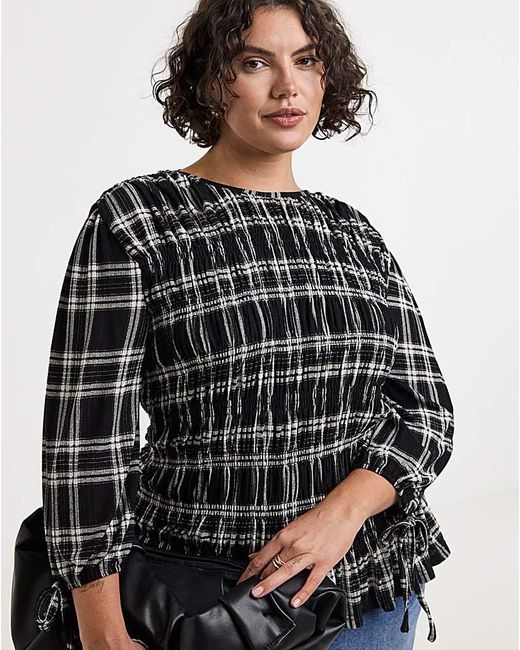 Simply Be Brown Check Shirred Top