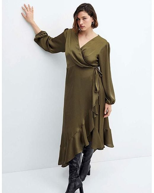 Mango Green Ruffle Wrap Dress