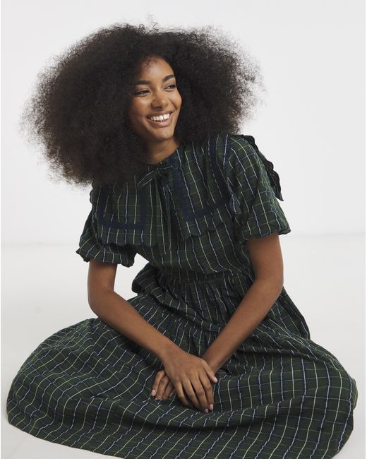 Neon Rose Green Tartan Midaxi Dress