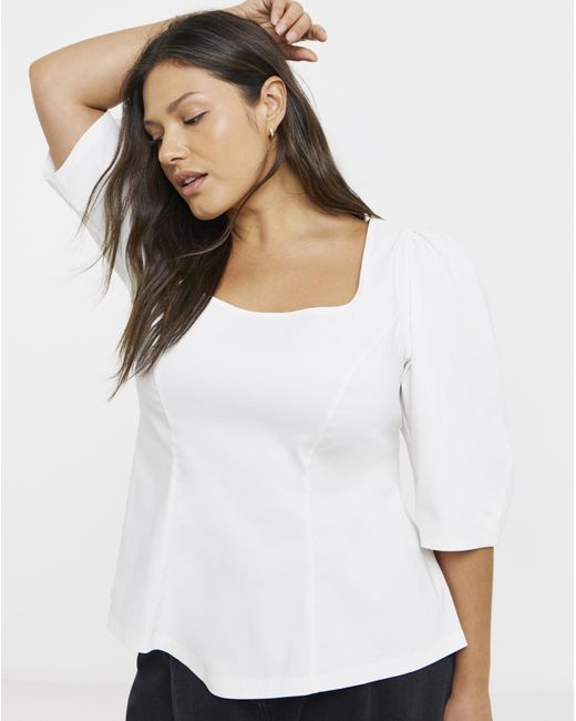 Simply Be White Stretch Bengaline Seam Top