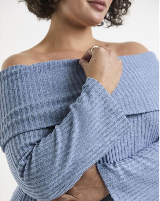 Simply Be Blue Cosy Rib Bardot Maxi Dress