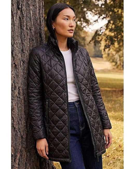 Roman Black Roman Two Tone Diamond Quilted Coat