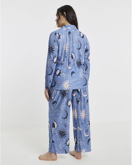 Pretty Secrets Blue Celestial Button Plisse Pyjama Set