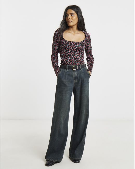 Simply Be Black Square Neck Pointelle Top
