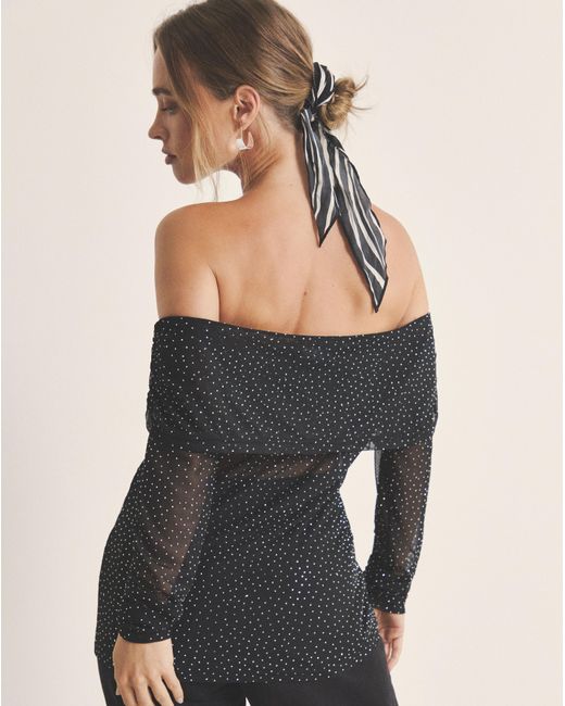 Simply Be Black Hot Fix Mesh Bardot Top