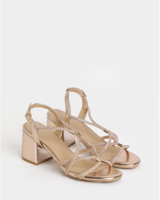 JD Williams Natural Block Heel Diamante Sandal Wide