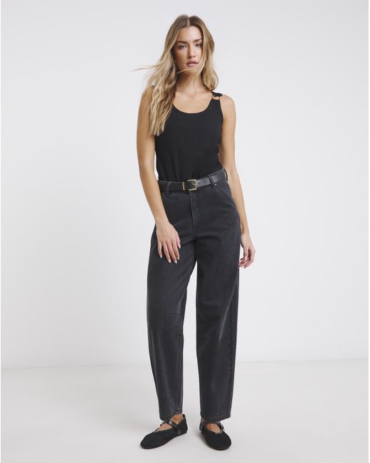Simply Be Black Ribbed Tank With Metal Trim