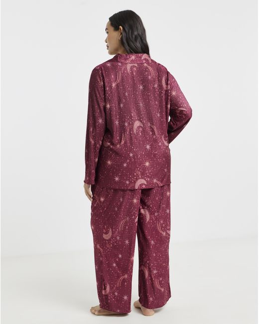 Figleaves Red Celestial Plisse Button Pj Set