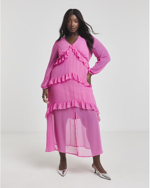 Simply Be Pink Boutique Frill Maxi Dress