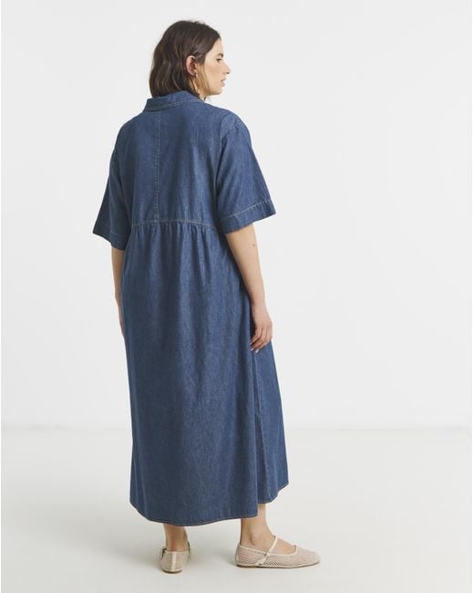 Simply Be Blue Short Sleeve Collared Denim Midaxi Dress