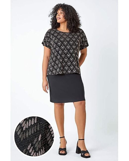 Roman Curve Black Glitter Stretch Shift Dress
