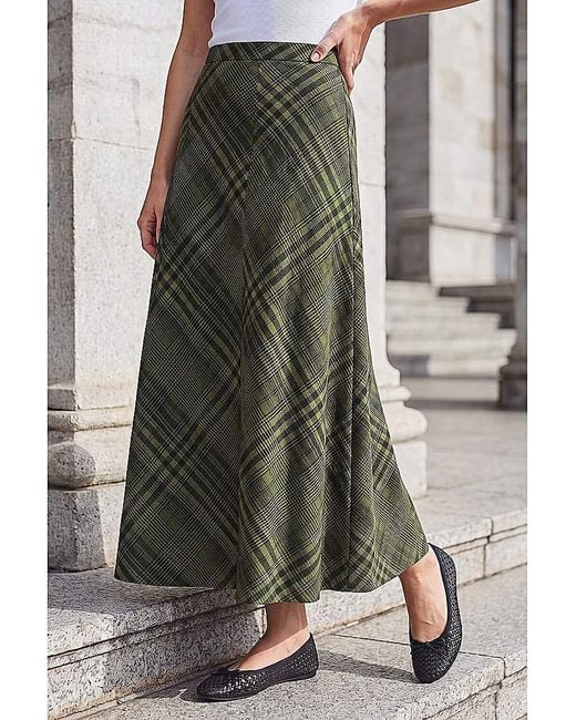 Roman Green Roman Print Check Midi Skirt