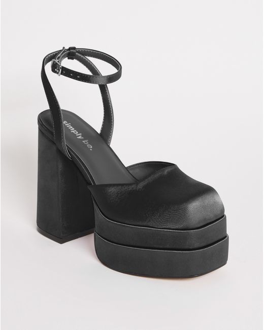 Simply Be Black Square Toe Platform Heeled Shoes Ex Wide