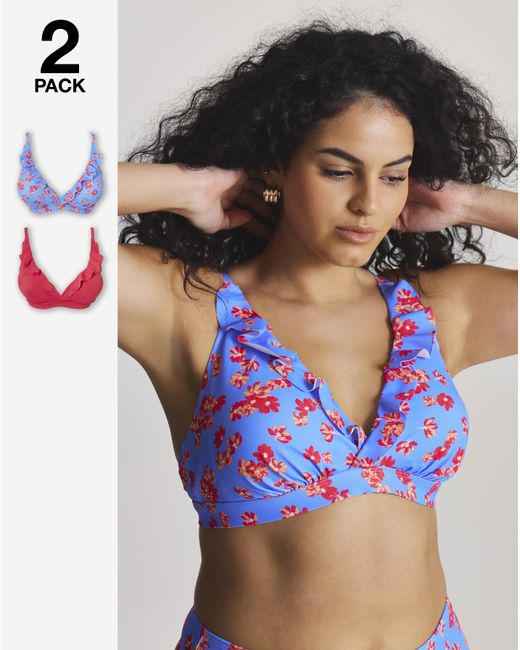 Simply Be Blue Value 2 Pack Plunge Bikini Tops