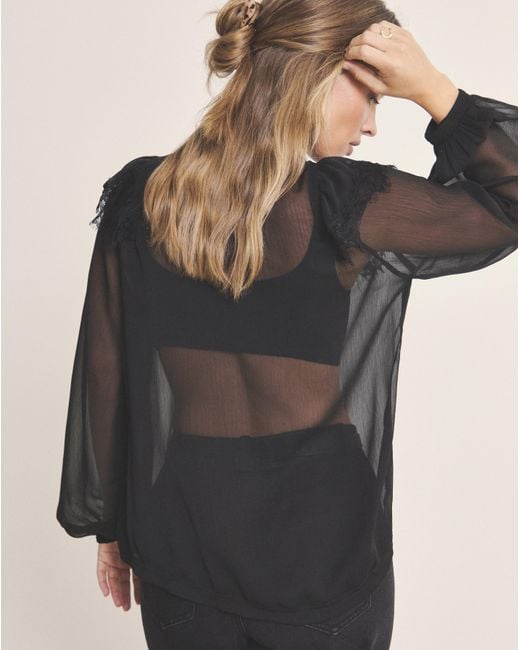 Simply Be Black Sheer Tuxedo Detail Blouse