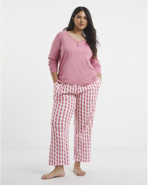 Pretty Secrets Pink Pointelle Henley Top Heart Pyjama Set