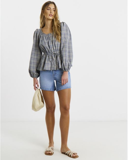 Simply Be Gray Cinch Square Neck Blouse