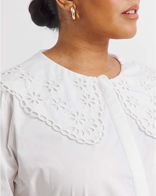 Simply Be White Broderie Collared Blouse