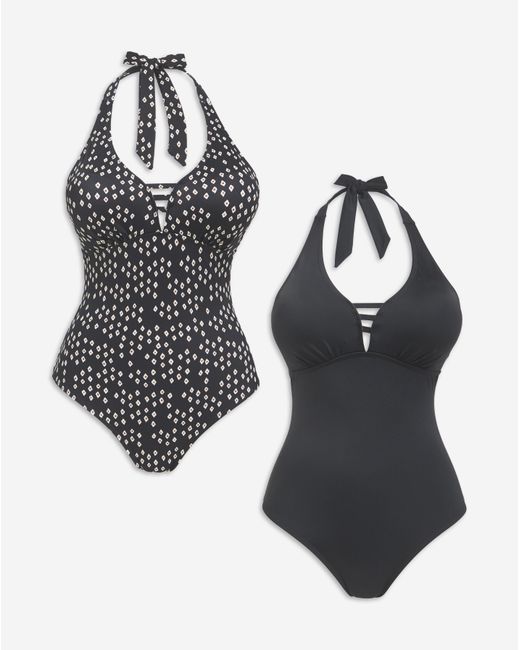 JD Williams Black Value 2 Pack Halterneck Swimsuits
