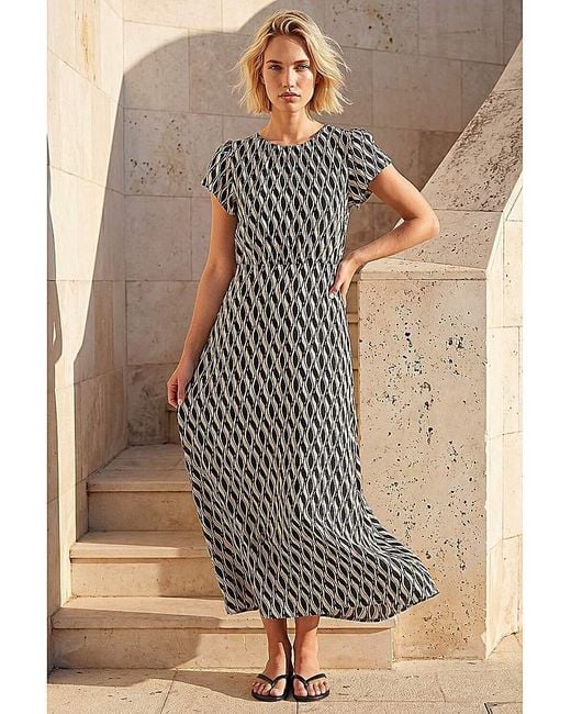 Roman Brown Roman Abstract Geo Print Midi Dress
