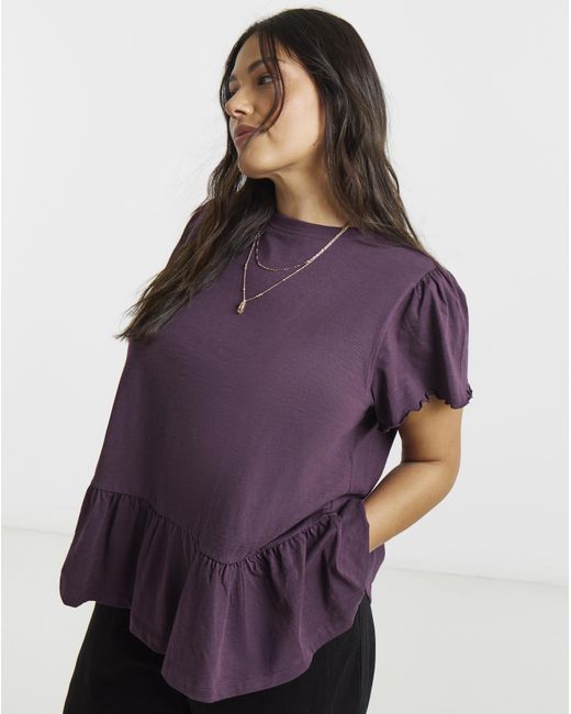 Simply Be Purple Ruffle Sleeve Peplum Tee