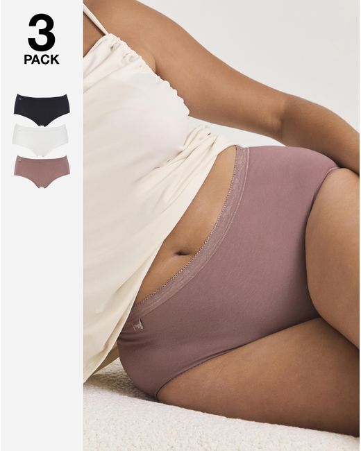Sloggi Pink 3Pk Basic Midi Knicker Cocoa Mult