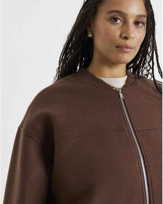 Simply Be Brown Soft Zip Bomber Jacket