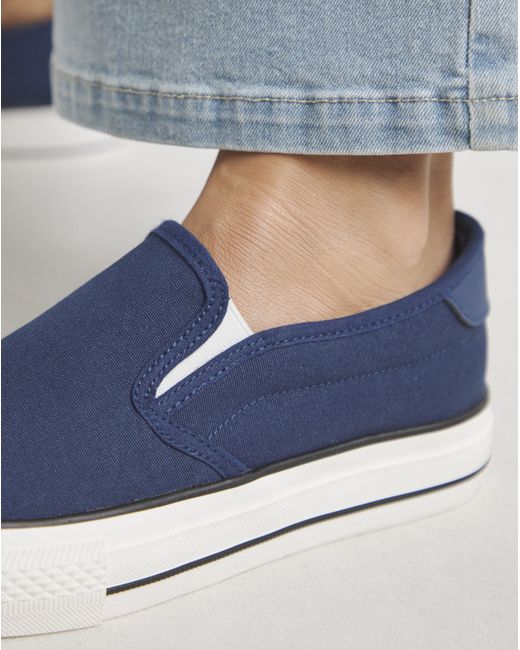 Simply Be Blue Slip On Canvas Trainer Wide