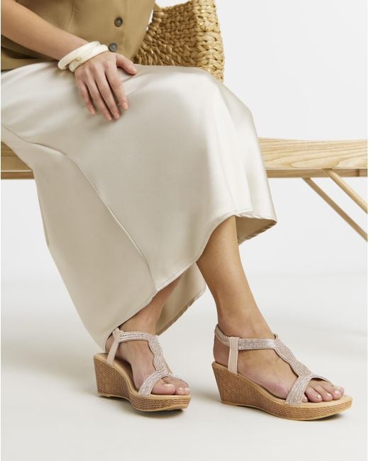 JD Williams White Sparkly T Bar Wedge Sandal Wide