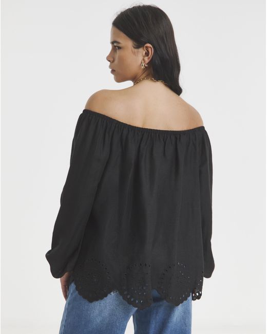 Simply Be Black Cutwork Linen Blend Bardot