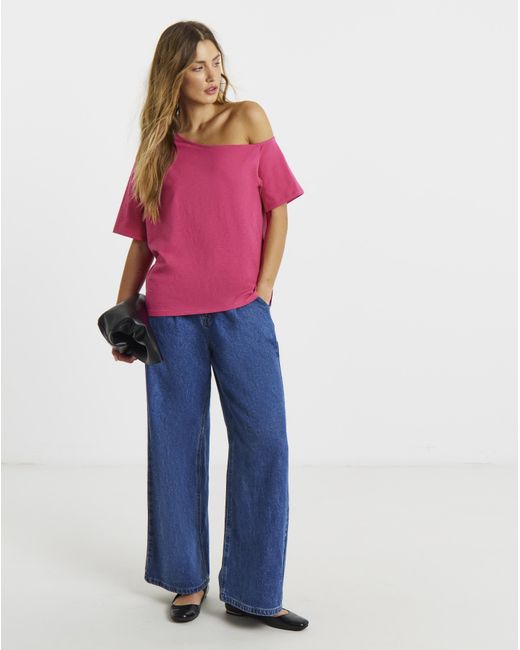 Simply Be Pink Slub Off The Shoulder Top