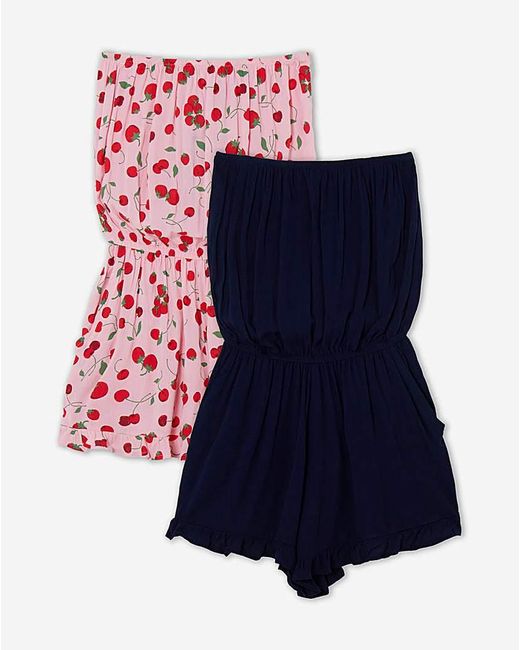 Simply Be Pink 2 Pack Cherry Print Playsuits