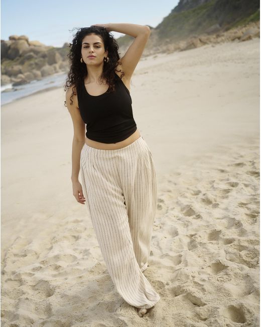 Simply Be Multicolor Pleated Linen Mix Wide Leg Trouser