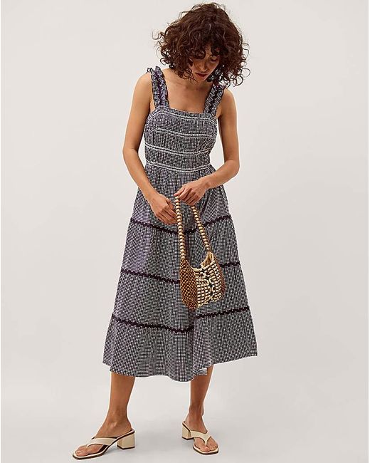Monsoon Blue Glori Gingham Jersey Midi Dress
