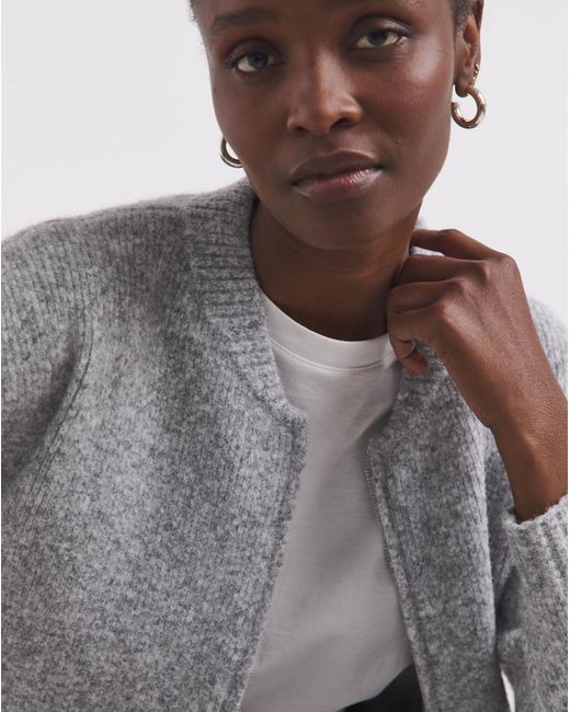 Simply Be Gray Knitted Ribbed Bomber Jacket