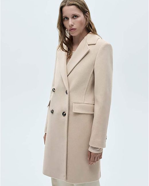 Mango White Double Breasted Wool Coat