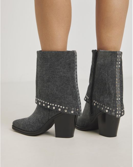 Simply Be Gray Western Cuff Studded Ankle Boot Wide