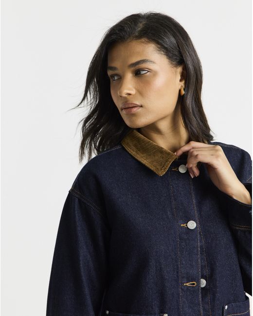 Simply Be Blue Cord Collar Denim Barn Jacket