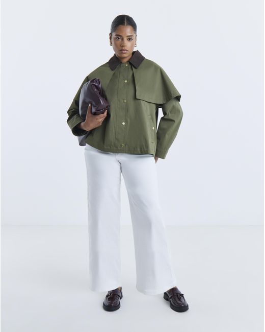 Simply Be Green Cord Collar Cape Jacket