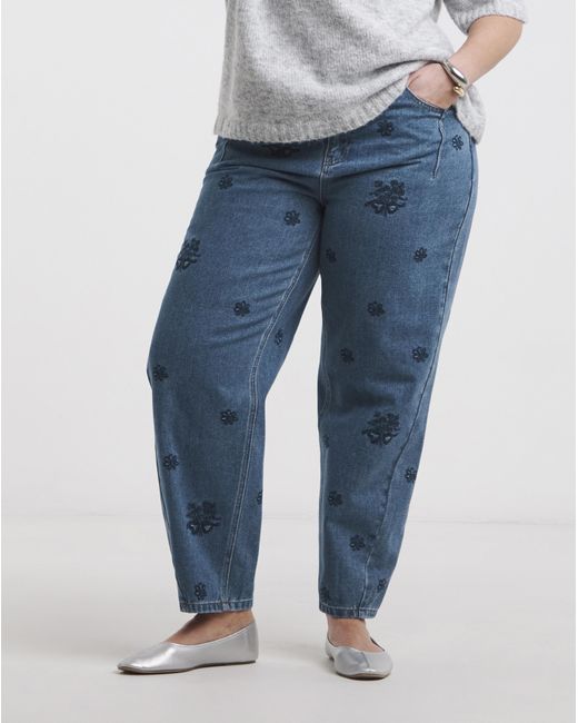 Simply Be Blue Embroidered Barrel Jeans