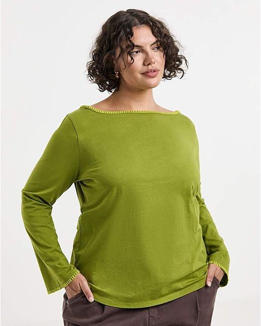 Simply Be Green Long Sleeve Whipstitch Edge Top