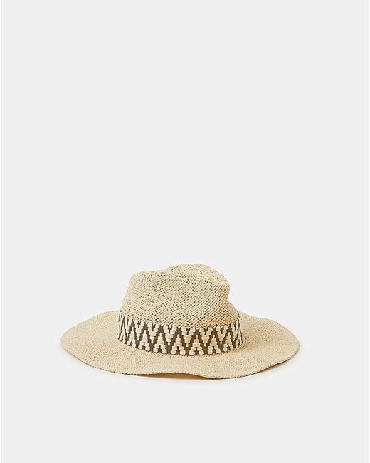 Accessorize Natural Chevron Straw Fedora Hat