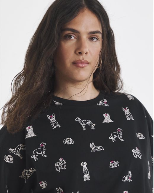 Simply Be Black Dog All Over Printed Tee