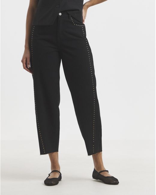 Simply Be Black Side Studded Barrel Jeans