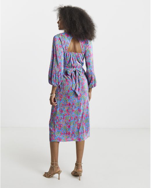 Simply Be Blue Cut Out Back Plisse Midi