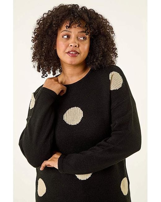 Roman Curve Black Large Spot Knit Jumper