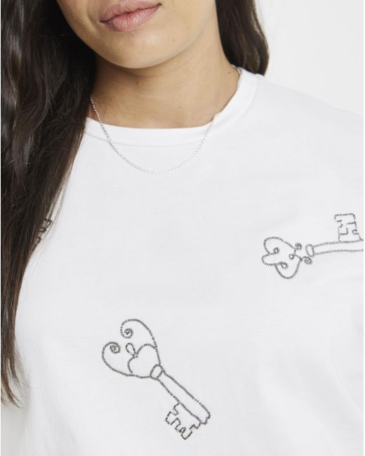 Simply Be White Beaded Key Detail T-Shirt