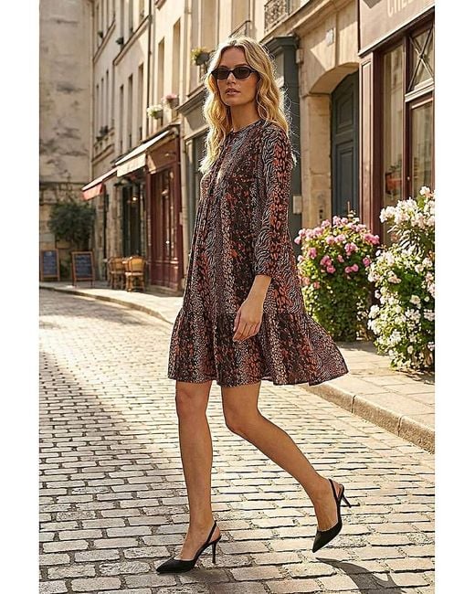 Roman Natural Roman Abstract Print Smock Stretch Dress